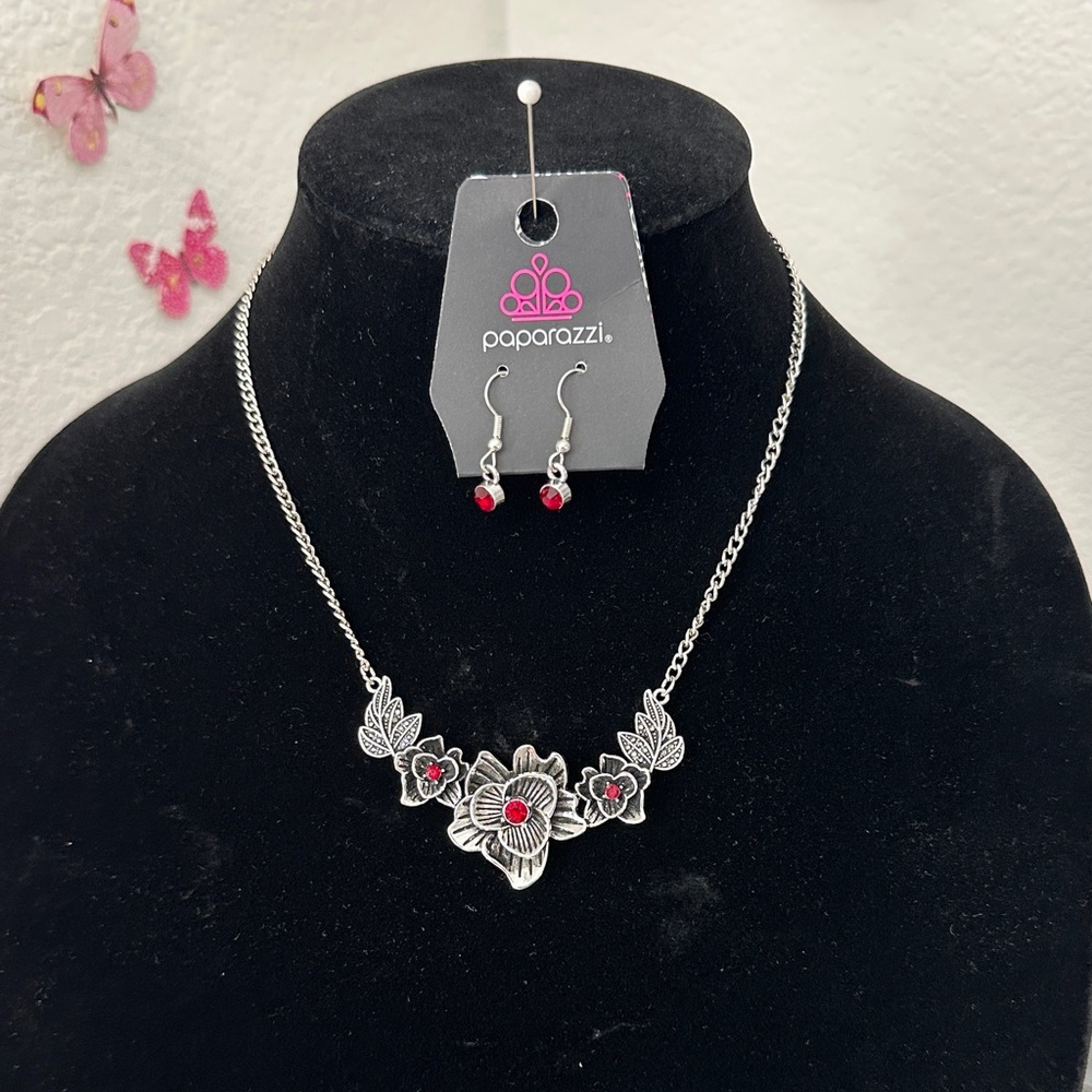 Paparazzi Silver Necklace with Red Accents
